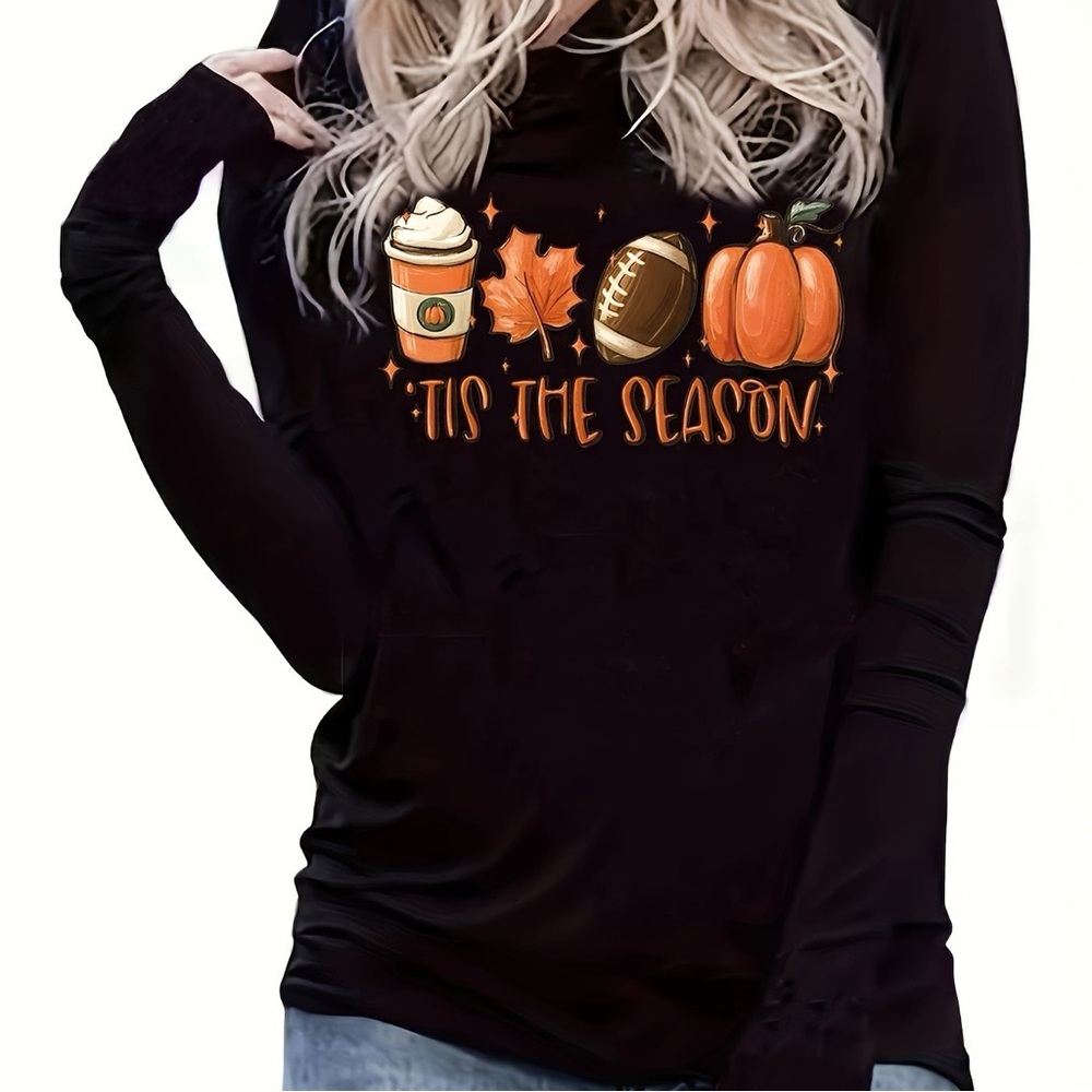 Orca T-Shirt Festive Black long sleeve fleece inside Tee V -Neck